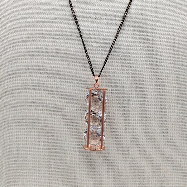 Unique Vintage 3 Clear Crystal Tower Necklace Pendant, Sparkly Glam Necklace, Elegant Long Crystal Pendant Necklace, Statement Jewelry