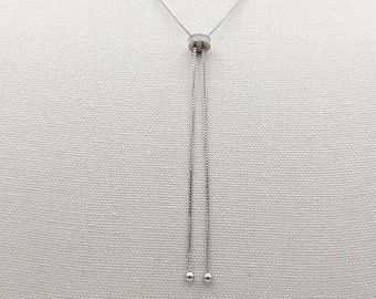 Vintage Clear Rhinestone Y Necklace, Minimalist Jewelry, Elegant Lariat Necklace, Adjustable silver tone Necklace, Signed JBB CN, Sparkly