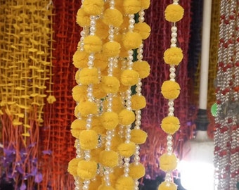 Guirnaldas de lari/bolas de boda con cuentas, telón de fondo de mehndi, decoración de fiesta,