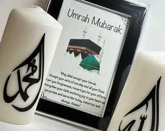 Set de regalo para el Hajj Mubarak: Marco y velas de pilar hechos a mano