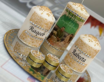 Velas con imagen y nombre de boda