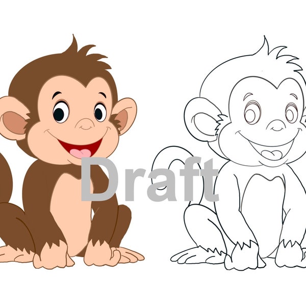 Baby Monkey, Jungle Animal,  Monkey, Cute Monkey, Animal, Sweet Baby Monkey, PDF File for Cricut Cute Animal Cut File