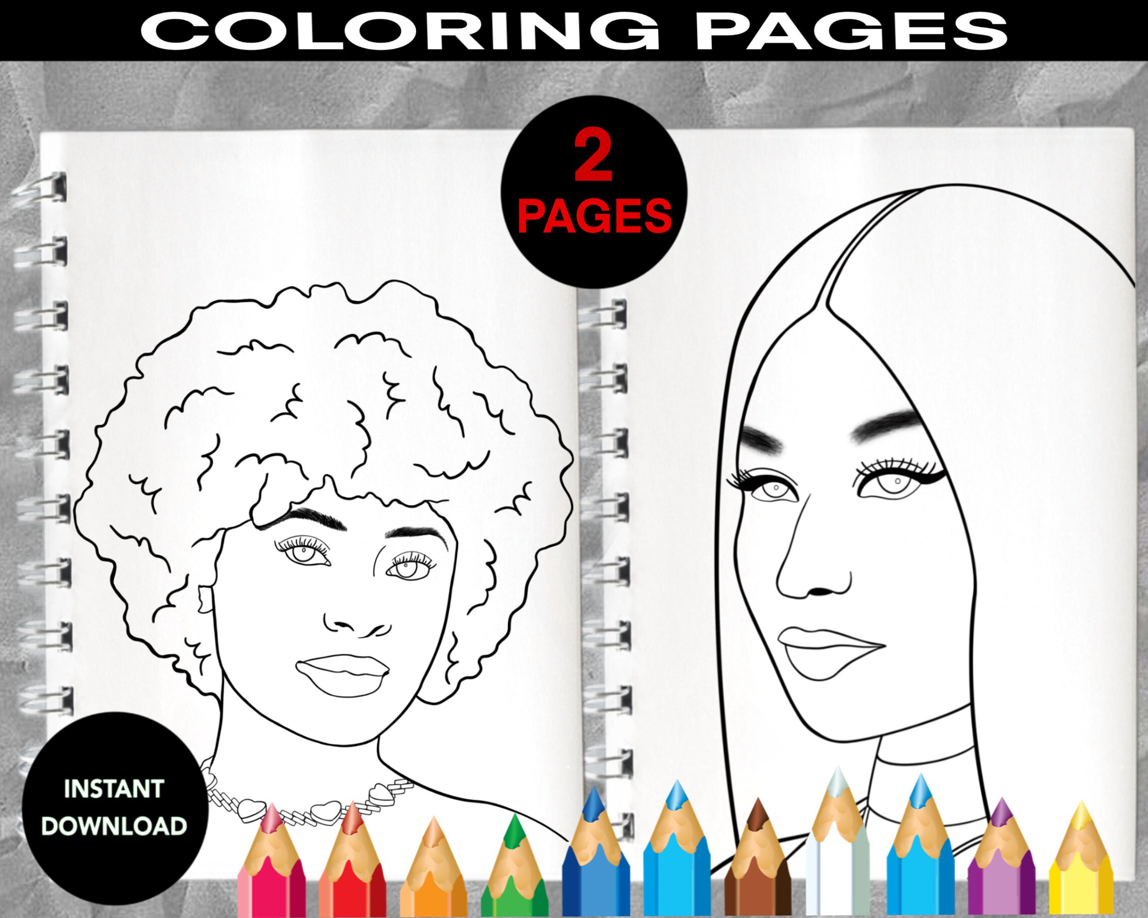Nicki Minaj & Ice Spice Coloring Pages Instant Download Coloring Sheet