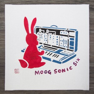 Moog Sonic Six Bunny (Original painting / synth art / gift for music lover)