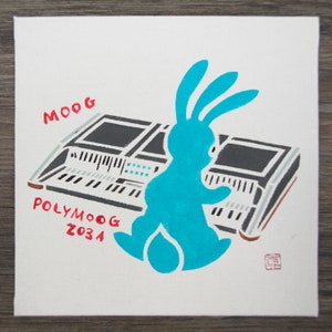 Moog Polymoog 203A Bunny (Original painting / synth art / gift for music lover)