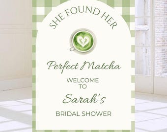 Matcha Bridal Shower Welcome Sign | Elegant Greenery, Instant Download