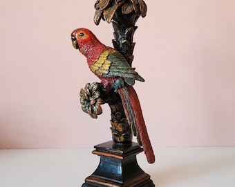 Detailed Ornate Parrot Candlestick Holder, Perched On Palm Tree, Vintage w/ Antique Baroque Style