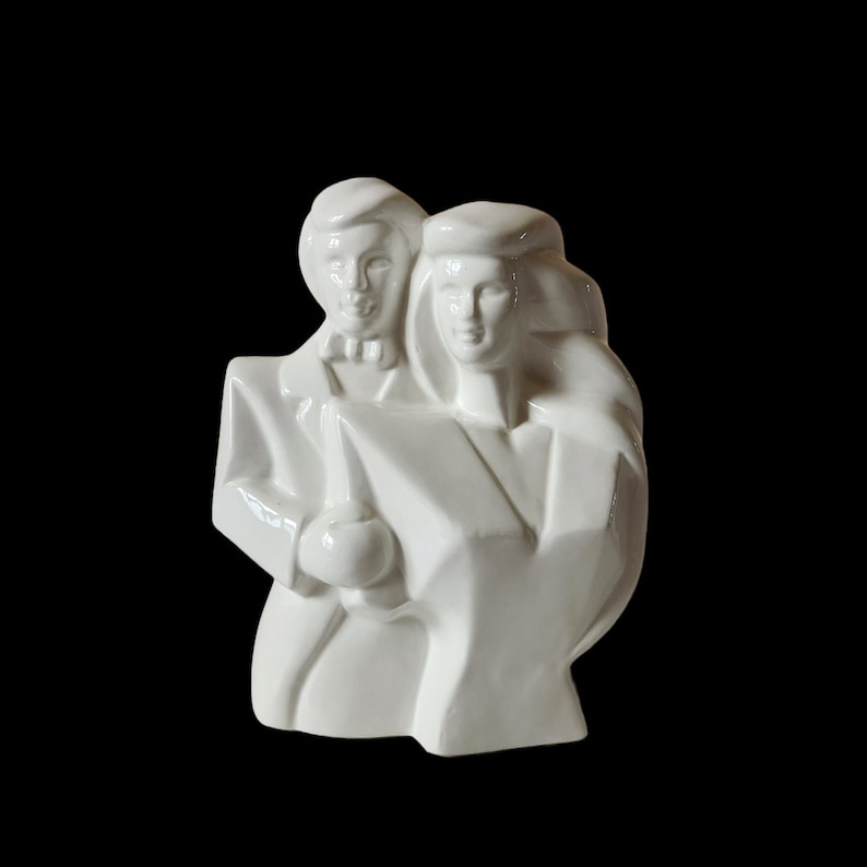 Vintage Art Deco Wedding Couple Bust Statue (Small) - 1980's - Abstract