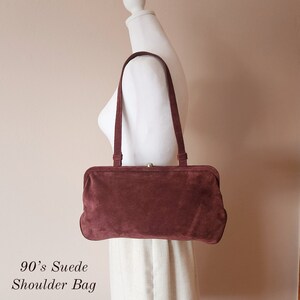 Preppy Burgundy Suede Leather Clutch Style Shoulder Bag, 1990's/Early 2000's Anne Klein