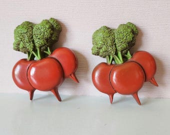 Hard Plastic Radishes (2) Vintage 1970's 3-Dimensional Wall Hangings