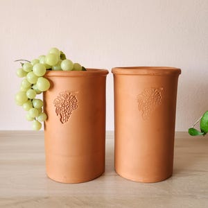 Two Vintage Terracotta Cylinder Jars, Wine Chiller, Utensil Holder, Vintage 1990's Rustic Wine Country Aesthetic, Natural Clay Pots