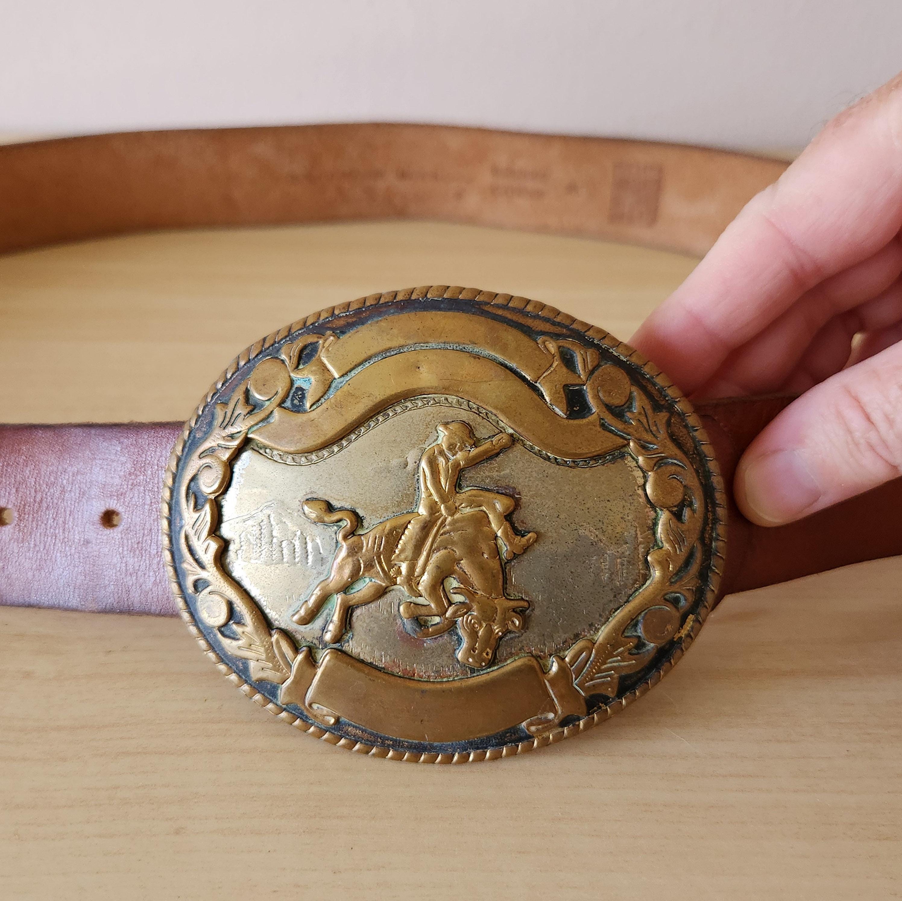 VTG‎ Rockmount Western Leather Belt Square Dancing Buckle Removable  34-40\