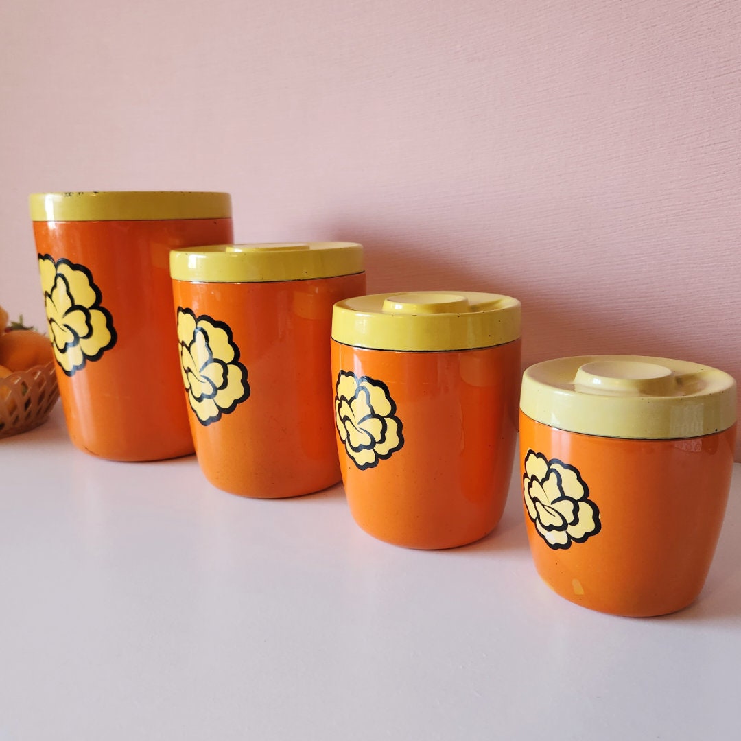 4pc Rubbermaid Flower Power Orange Canister Set, Boho, Hippie, Eclectic  Style, Vintage 60s 70s 