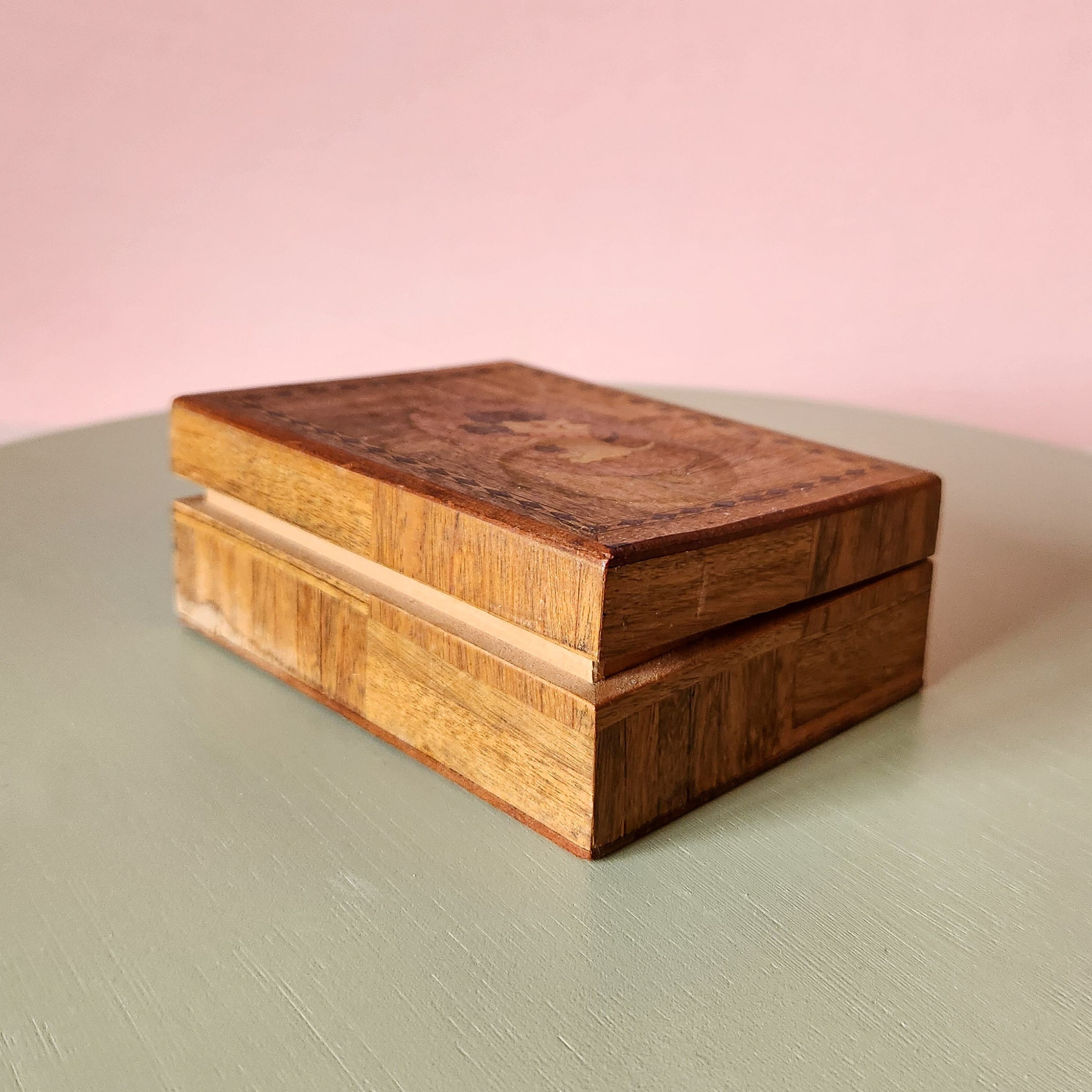 1940's Scotties Wood Parquet Trinket Box, Occupied Japan