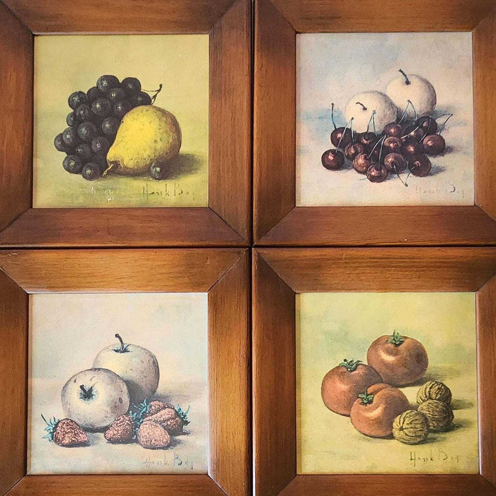 Vegetable & Fruit Still Life Paintings, Wide Walnut Frame, Artist