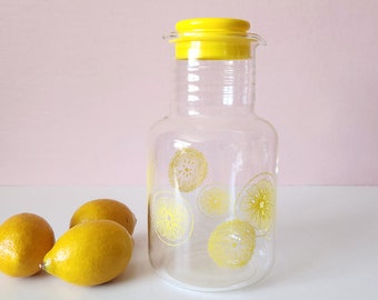 Vintage Pyrex Lemonade Carafe 2 Quart - Clear Glass w/ Lemon Print