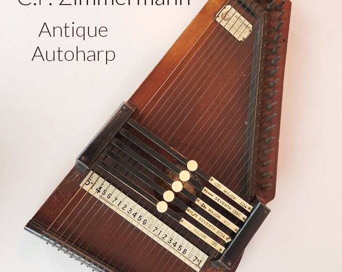 Antique Autoharp 1890s by C. F. Zimmermann, 5 Chord Bars & 23 Strings