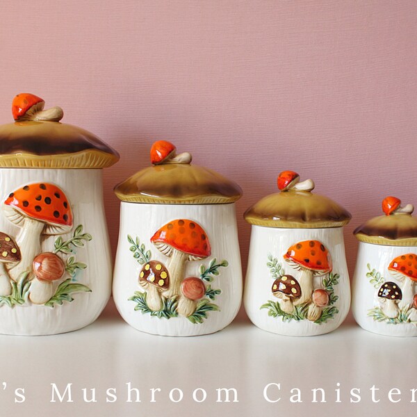 Retro Merry Mushroom Canister Set of 4 - Sears Roebuck - Vintage