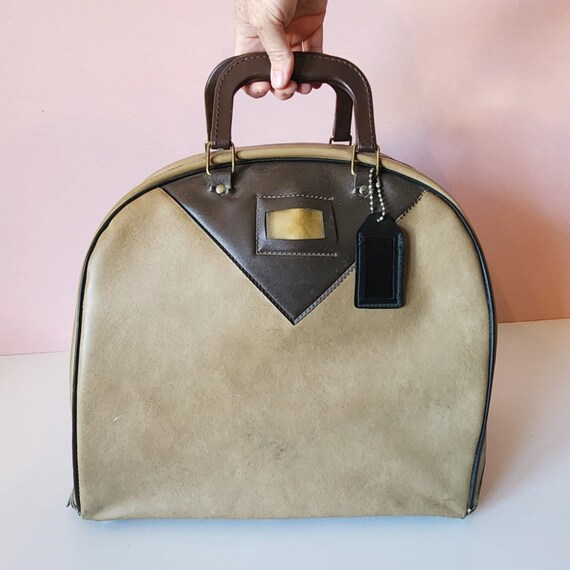 Vintage Tan & Brown Retro Bowling Ball Bag - image 1