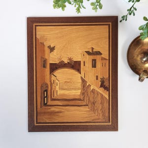 Vintage Italian Marquetry Seaside Villa Wood Inlaid Art
