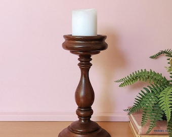 Classical Mahogany Wood-Turned Baulster Pedestal Pillar Candle Holder
