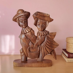 Cedar Don Quixote and Sancho Panza Hand-Carved Wooden Sculpture, Vintage