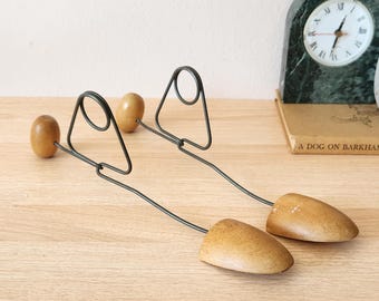 Mid-Century Wood & Wire Shoe Stretchers, 12.5" Long