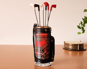 Rare Bar Set, Cocktail Stirrers - Mid-Century Golf Bag Holder and Golf Clubs, Japan