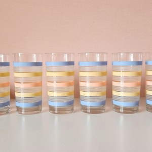 Six Vintage Pastel Striped Glasses