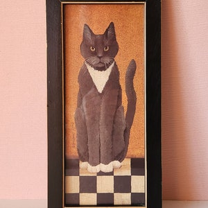 Vintage Cat Folk Art Framed Print - 1990's