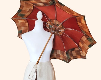 Mid-century Umbrella/Parasol w/ Lucite Handle - Unique Watercolor Mark Style
