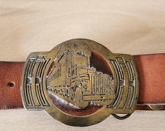 Vintage 1976 Trucker's Brass Belt Buckle, Hi Ballin' by The Great American Buckle Co, USA Made #432, Dark Bronze Tone