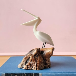 Burl Driftwood & Pelican Nature Scene by John Perry, Vintage