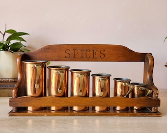 6 Italian Vintage Copper & Brass Measuring Cups, French Country Style, Rustic Aged Copper, Cylinder w/ Handles