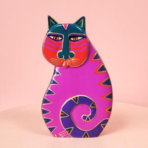 Small Laurel Burch Vintage Folk Art Cat Statue, 1990&#39;s