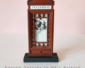 Picture Frame w/ Boston Terrier Print, Classic Red British Telephone Booth