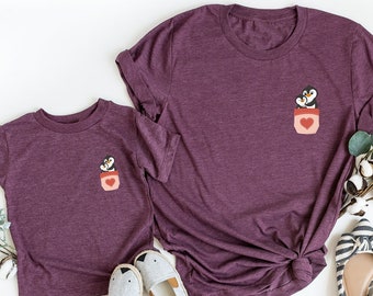 Matching Penguin Pocket Tee, Penguin Lover Gift, Cute Penguin T-Shirt, Gift for Mother's Day, Dad and Son Penguin Shirt, Penguin Pocket Size