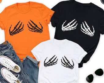 Funny Skeleton Hands Boobies T-Shirt, Halloween Costume Shirt