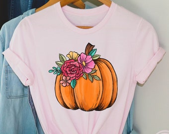 Floral Pumpkin T-Shirt, Women's Fall Graphic Tee