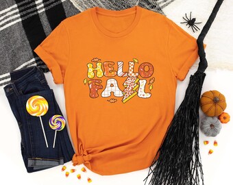 Hello Fall T-Shirt, Vintage Style Graphic Tee