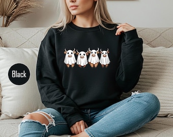 Cow Ghost Halloween Sweatshirt, Western Style