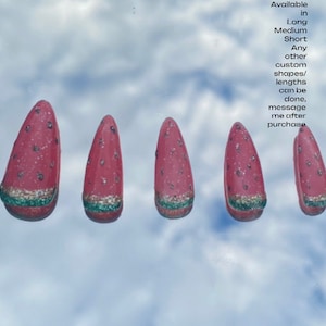 Watermelon glitter summer nails