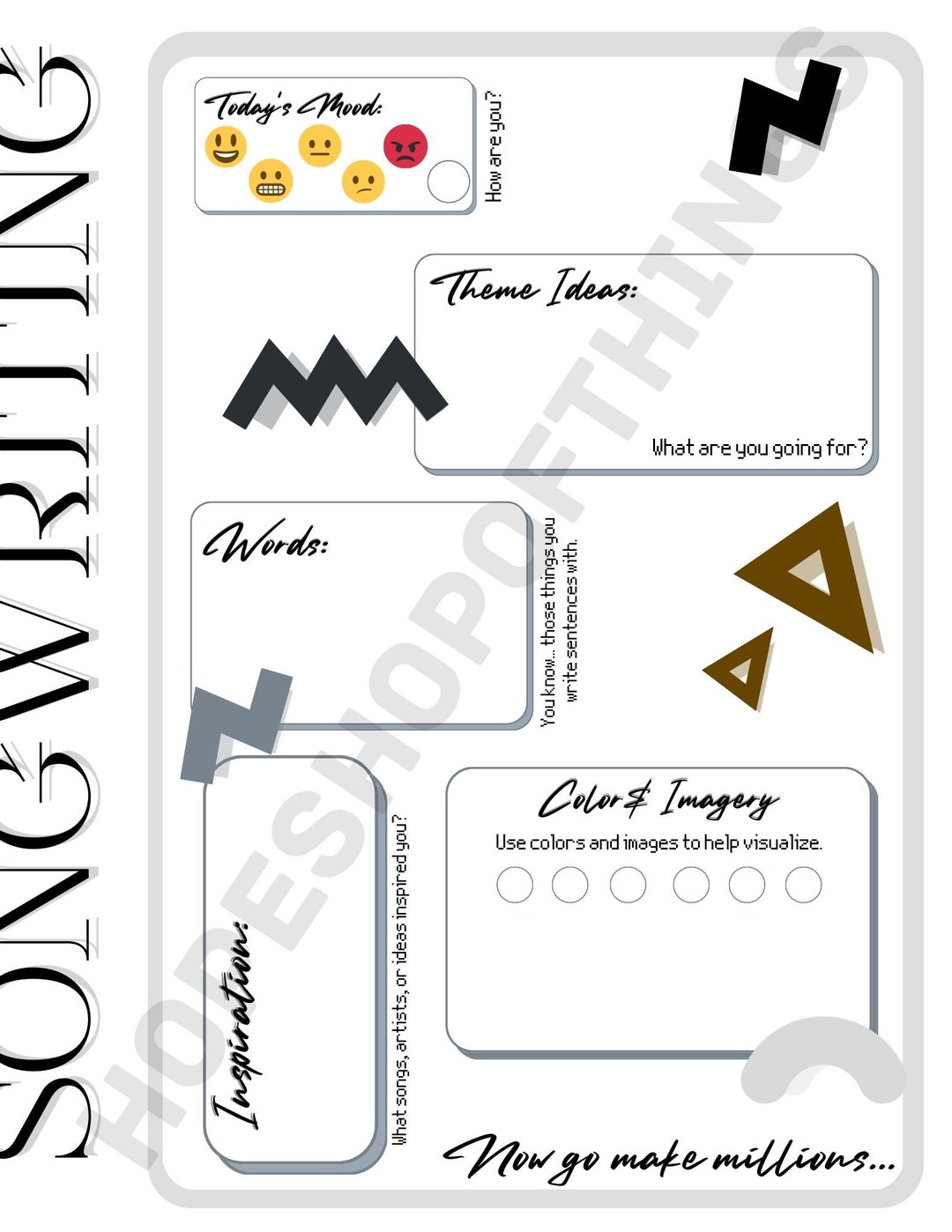Fun Printable Songwriting Templates Etsy Fun Printable Songwriting Templates Etsy