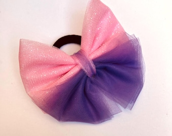 Purple and pink tulle fabric hair bow for thick hair accessories