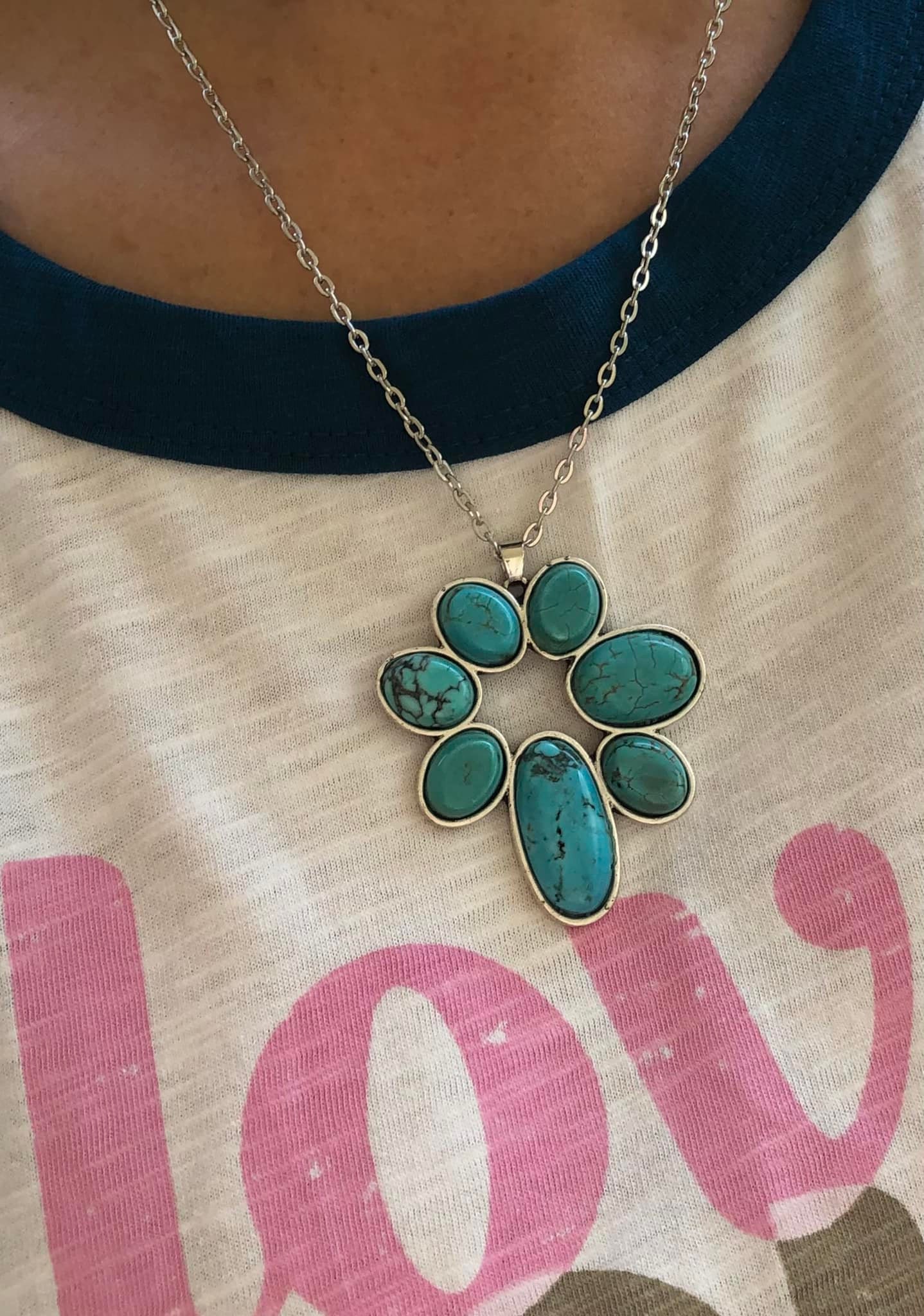 Squash Blossom Naja Turquoise Natural Stone Pendant Necklace Etsy