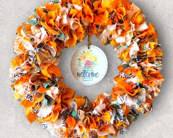 Boho Sari Silk Rag Wreath: Multicolored Bohemian Home Decor (12 inch)