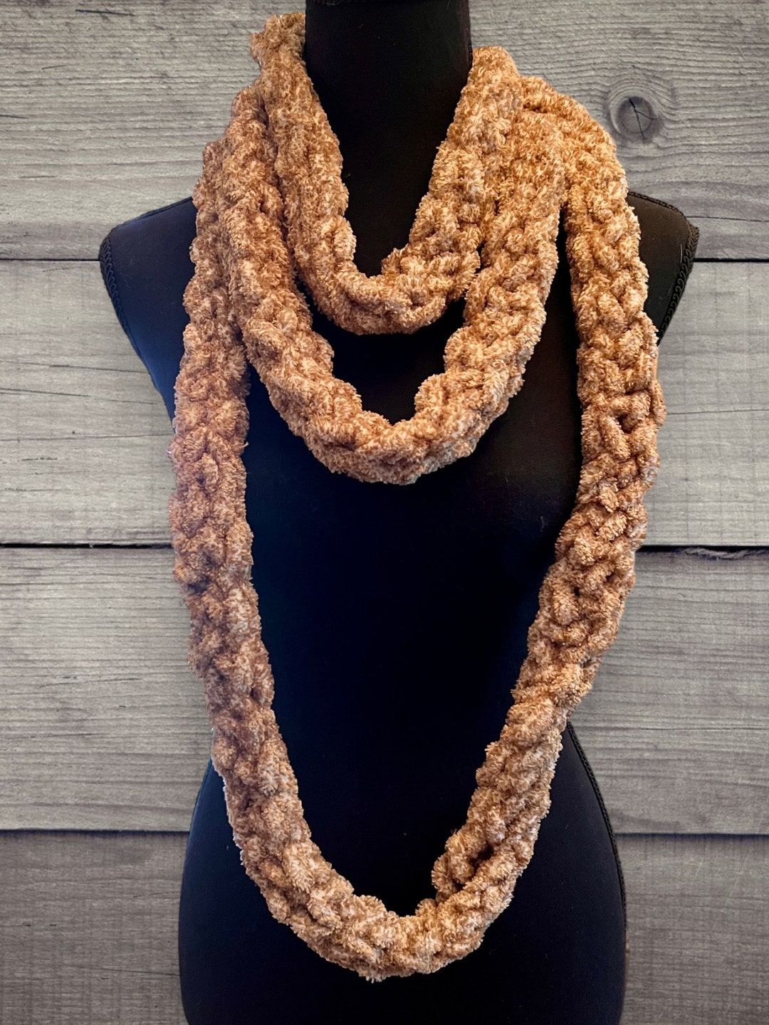 Chenille Finger Knit Infinity Skinny Scarf - Etsy