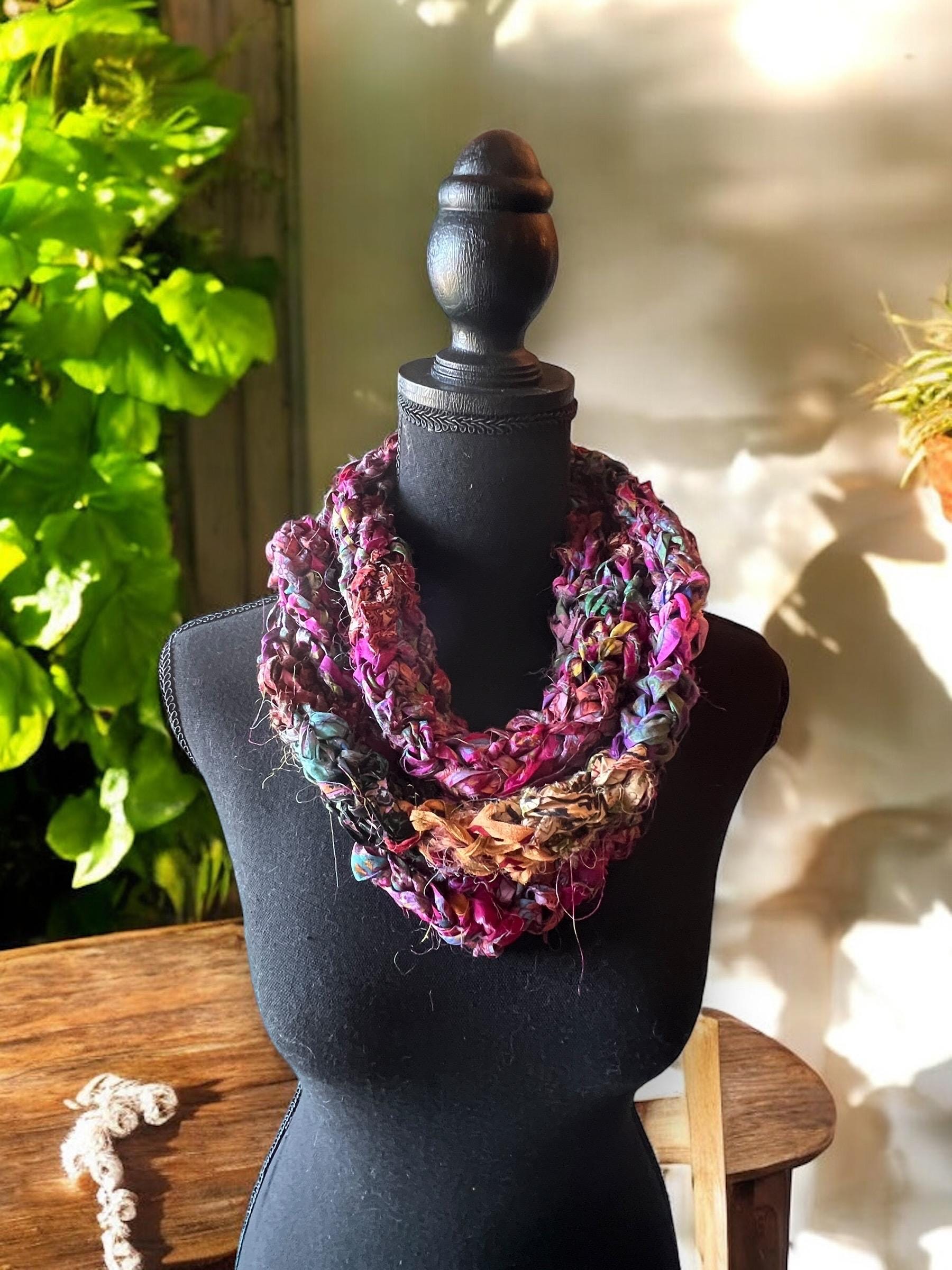 Reclaimed Sari Chiffon Ribbon Yarn Finger Knit Infinity Scarf - Etsy