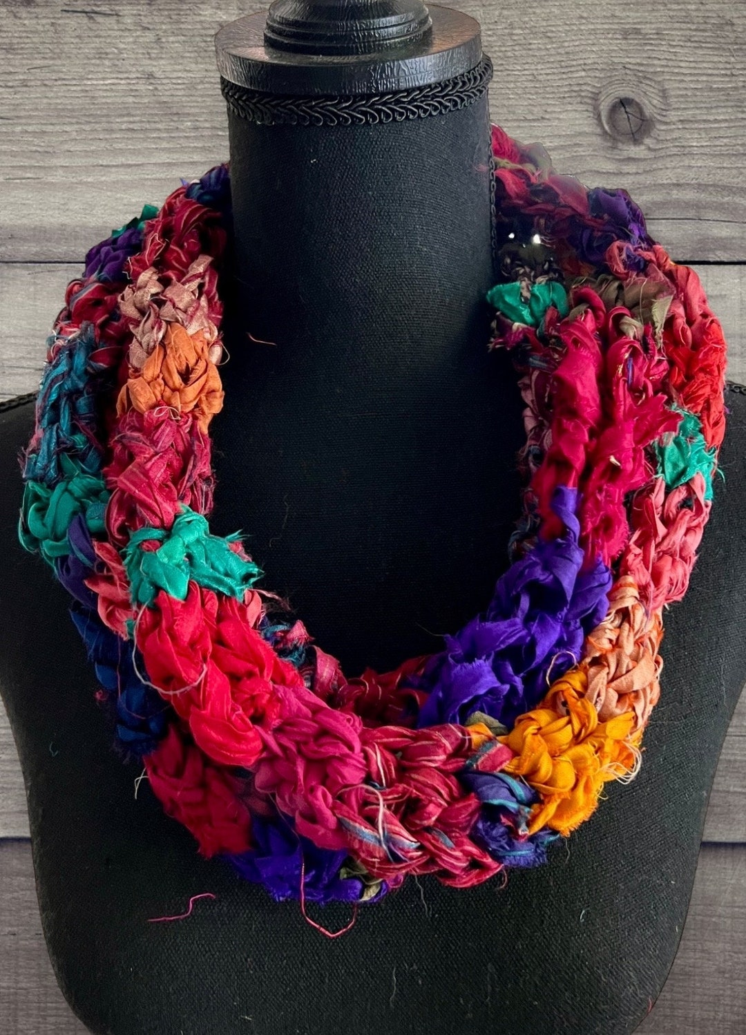 Sari Silk Ribbon Yarn Finger Knit Infinity Scarf - Etsy