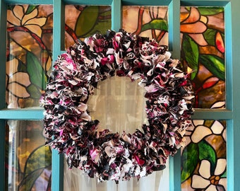 Boho Rag Wreath: Multicolored Sari Silk Fabric, Upcycled Bohemian Decor